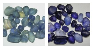 Before and after of heat-treated sapphires. Image courtesy of The Natural Sapphire Company